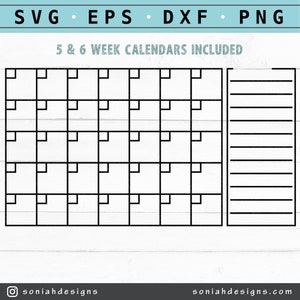 Calendário SVG - Calendário mensal - Calendário em branco svg - Arquivo de corte de calendário - Download digital, PNG, arquivos de corte para Cricut, arquivos de corte de silhueta