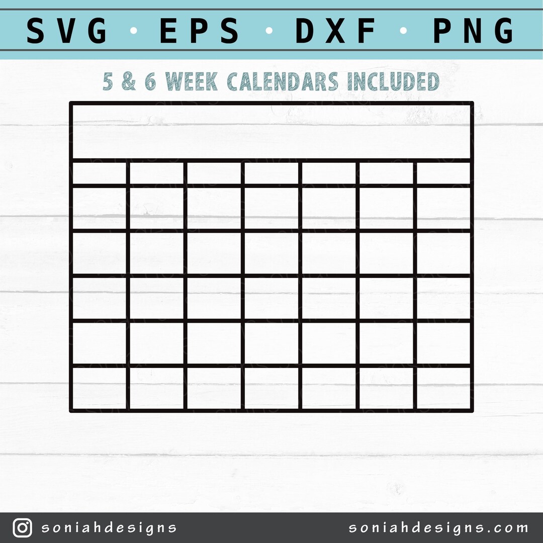 Calendar SVG Monthly Calendar Blank Calendar Svg Calendar Cut File ...