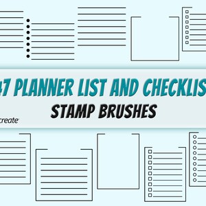 47 Procreate Stamp Brushes, Digital Planner Lists, Checklists and List Titles, GoodNotes Planner, Bullet Journals, Notebooks, Commercial Use