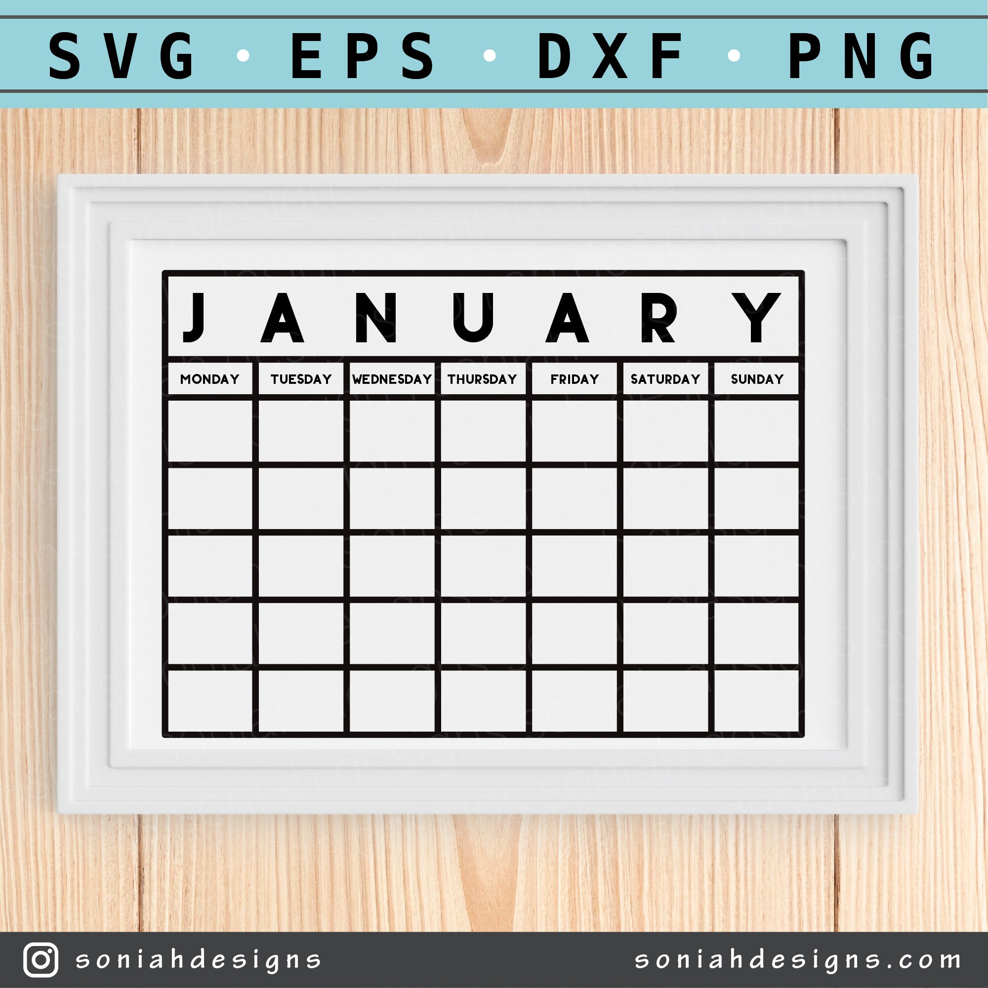 Calendar SVG Monthly Calendar Blank Calendar Svg Calendar Cut File ...
