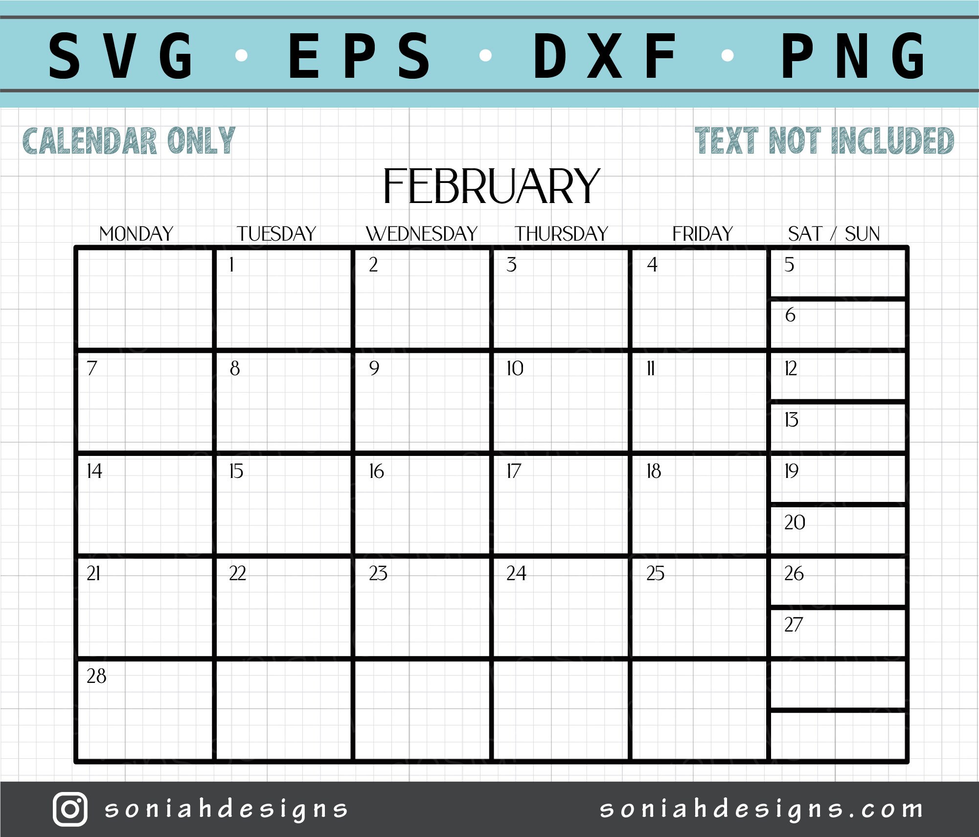 Calendar SVG Monthly Calendar Blank Calendar Svg Calendar Cut File ...