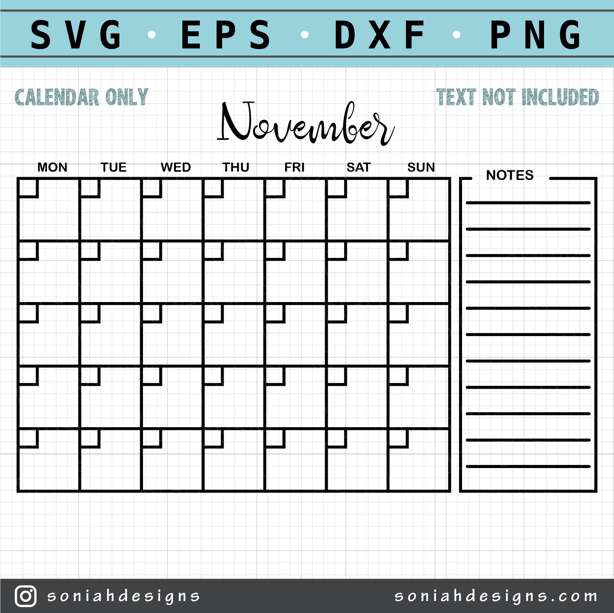 Calendar SVG Monthly Calendar Blank Calendar Svg Calendar Cut File