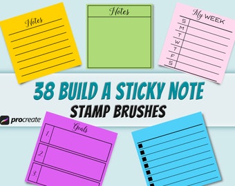 Procreate Sticky Note Stamp Brushes, Lists, Trackers (Commercial Use)