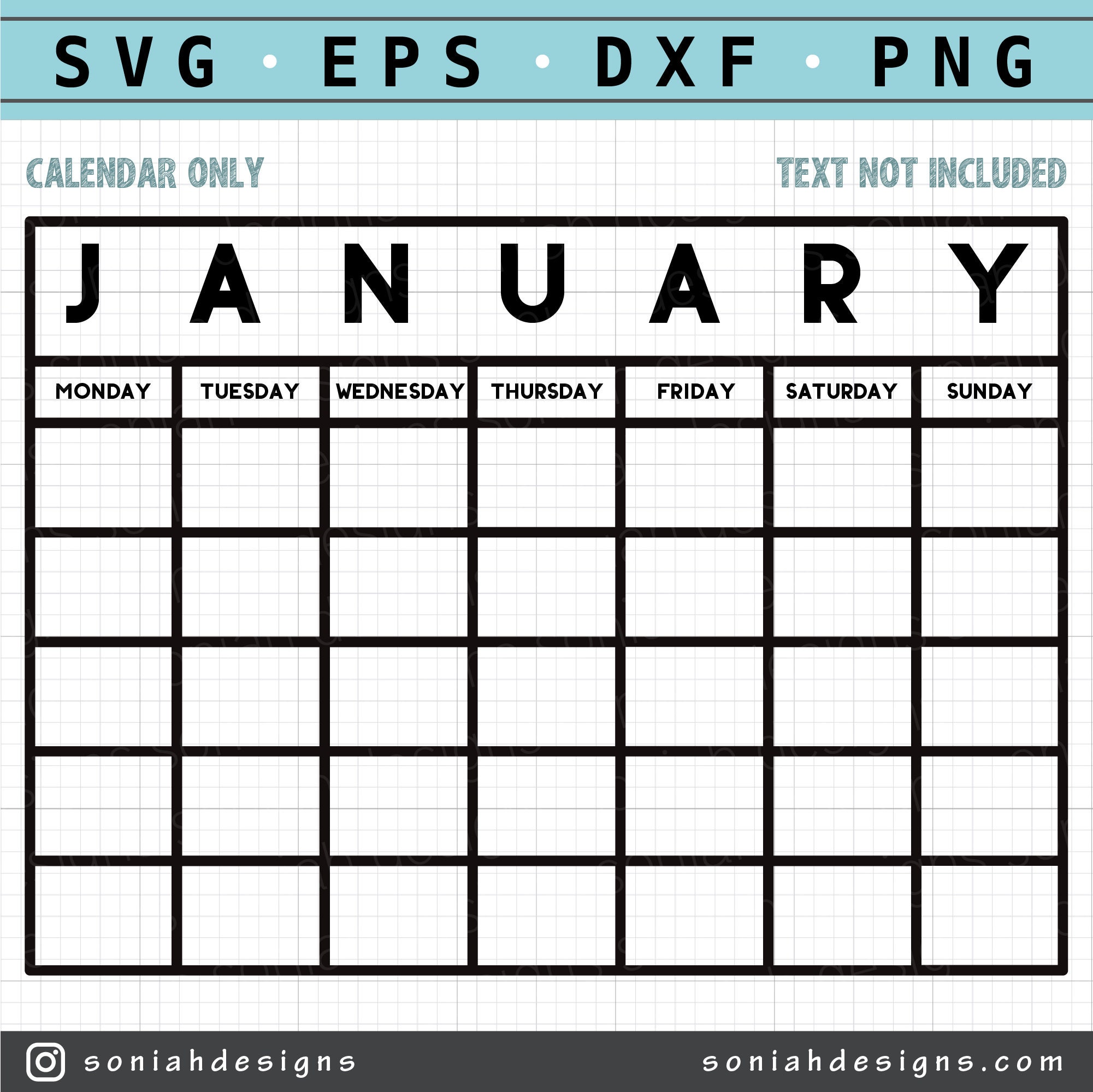 Calendar SVG Monthly Calendar Blank Calendar Svg Calendar Cut File