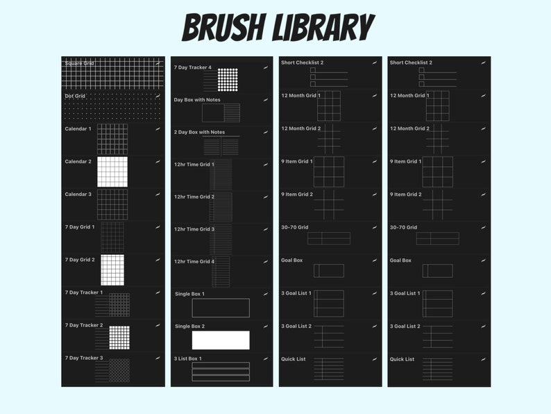 53 Procreate Stamp Brushes Planner Layouts Grids Tables Etsy