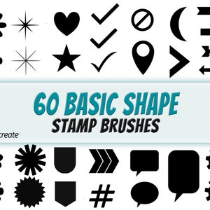 60 Procreate Stamp Brushes, Basic Geometric Shapes, Shape Stamps, Procreate Brushes, Brushset, Commercial Use