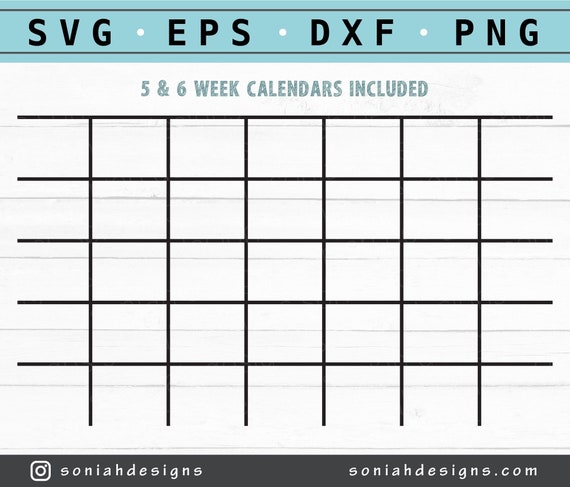 Calendar SVG Monthly Calendar Blank Calendar Svg - Etsy