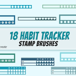 18 pincéis de carimbo Procreate, carimbo Procreate Planner, carimbo Habit Tracker, rastreador semanal, planejador iPad, Bullet Journal, uso comercial