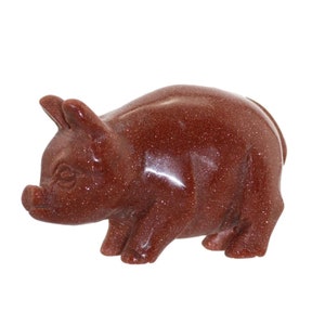 Hand Carved GOLDSTONE Glass Figure Ornament Carving PIG 4cm Long