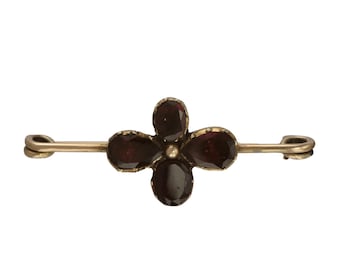 Antique Georgian Flat Cut Garnet Gold Brooch Flower c1810