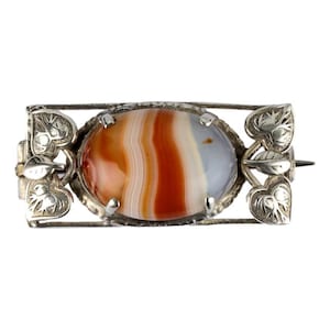 Spilla in argento e a fasce in agata Leaf Border Arts & Crafts Style