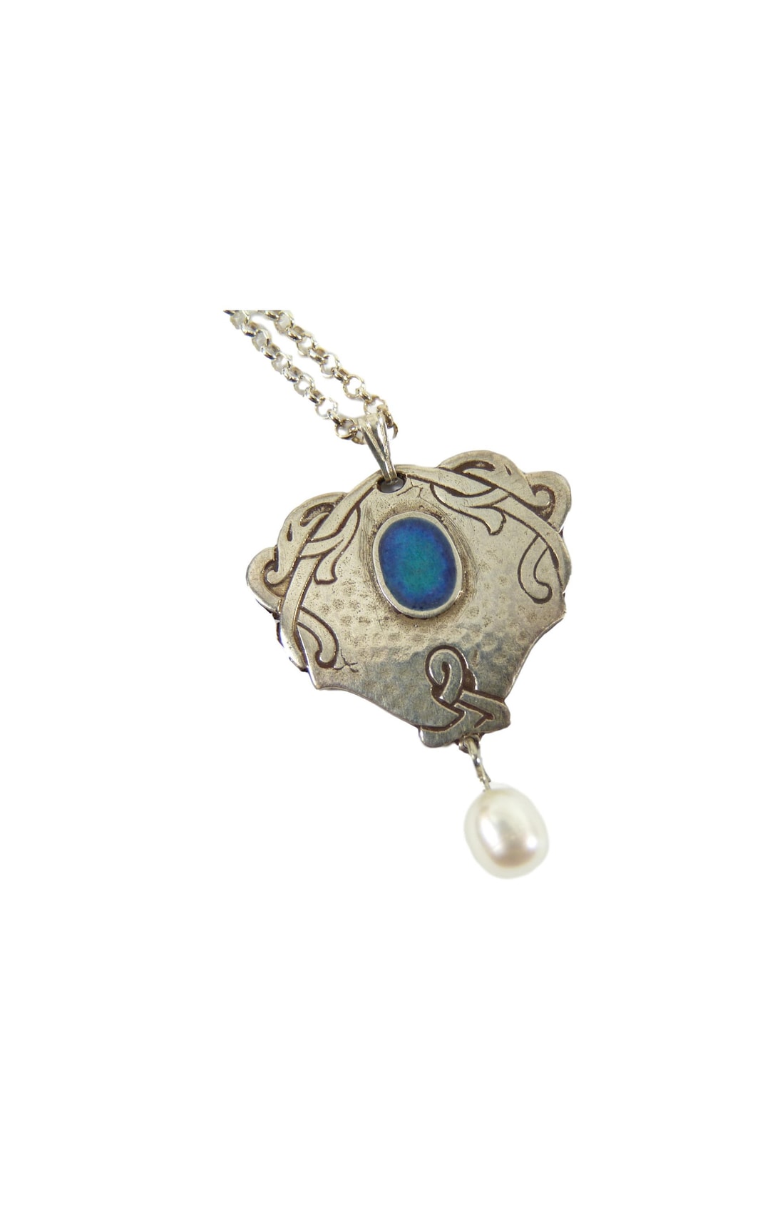 ART NOUVEAU Style - Silver & Enamel - Pendant Necklace With PEARL Drop ...