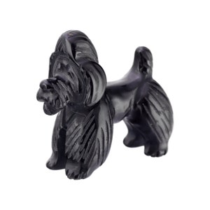 Hand Carved Miniature BLACK OBSIDIAN Figure Ornament POODLE Dog 3.2cm Long