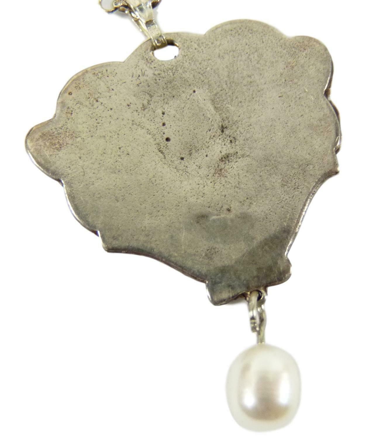 ART NOUVEAU Style - Silver & Enamel - Pendant Necklace With PEARL Drop ...