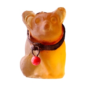 Antique Czech Glass CRACKERJACK Cracker Jack Charm Pig YELLOW / ORANGE 2cm