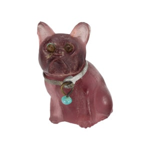 Antique CZECH Glass CRACKERJACK Cracker Jack Charm French Bulldog PURPLE 2.3cm