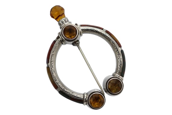 Antique Victorian Scottish Silver Agate Brooch Pin