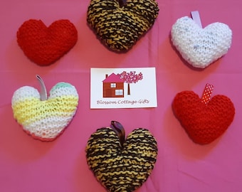 Hand Knitted Lavender Hearts