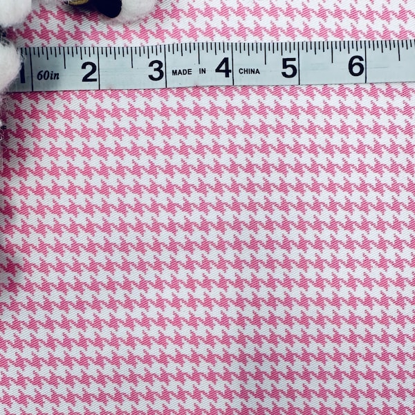 Pink Houndstooth Fabric, baby pink houndstooth cotton fabric, houndstooth fabric, cotton fabric, pink houndstooth