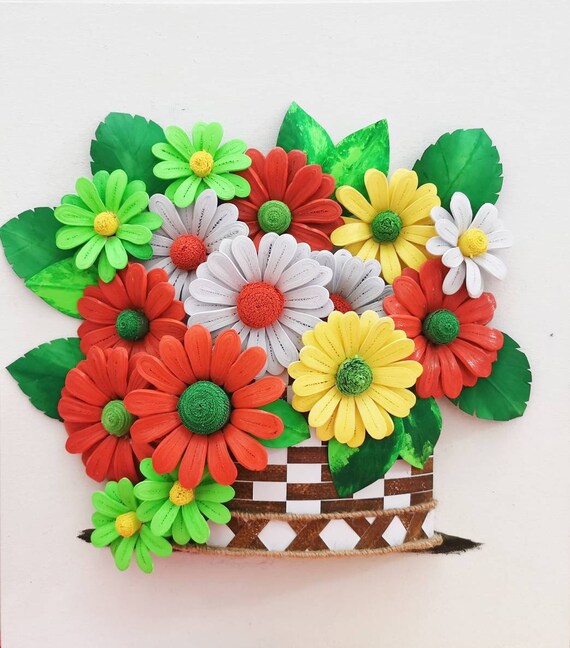 Paper Quilling Zinnias and Daisy Wall Art Etsy