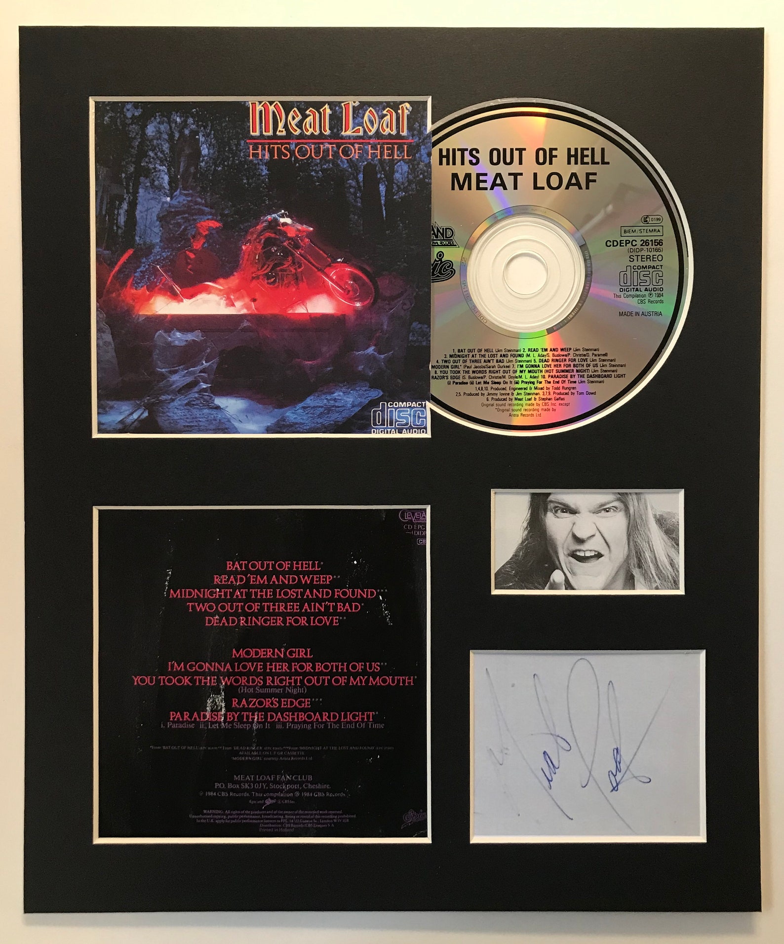 MEATLOAF Signed Autographed Hits Out Of Hell Mounted Etsy