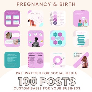 6 months + of pre written social media content for your pregnancy, birth and baby business. For Doulas, midwives and other birth workers