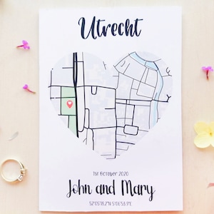 Custom first date map card, Where we met Location Map, first year anniversary gift for girlfriend, valentines day gift for girlfriend