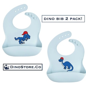 DinoStore 2 Pack Silicone Bibs Easy Clean, BPA FREE, Food Grade Safe, Waterproof