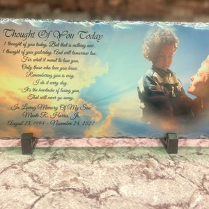 In memory of Photo Slate, I Thought Of You Today memorial Rock Slate Plaque, Customized Photo Slate Gift for Loved one, Sympathy gift
