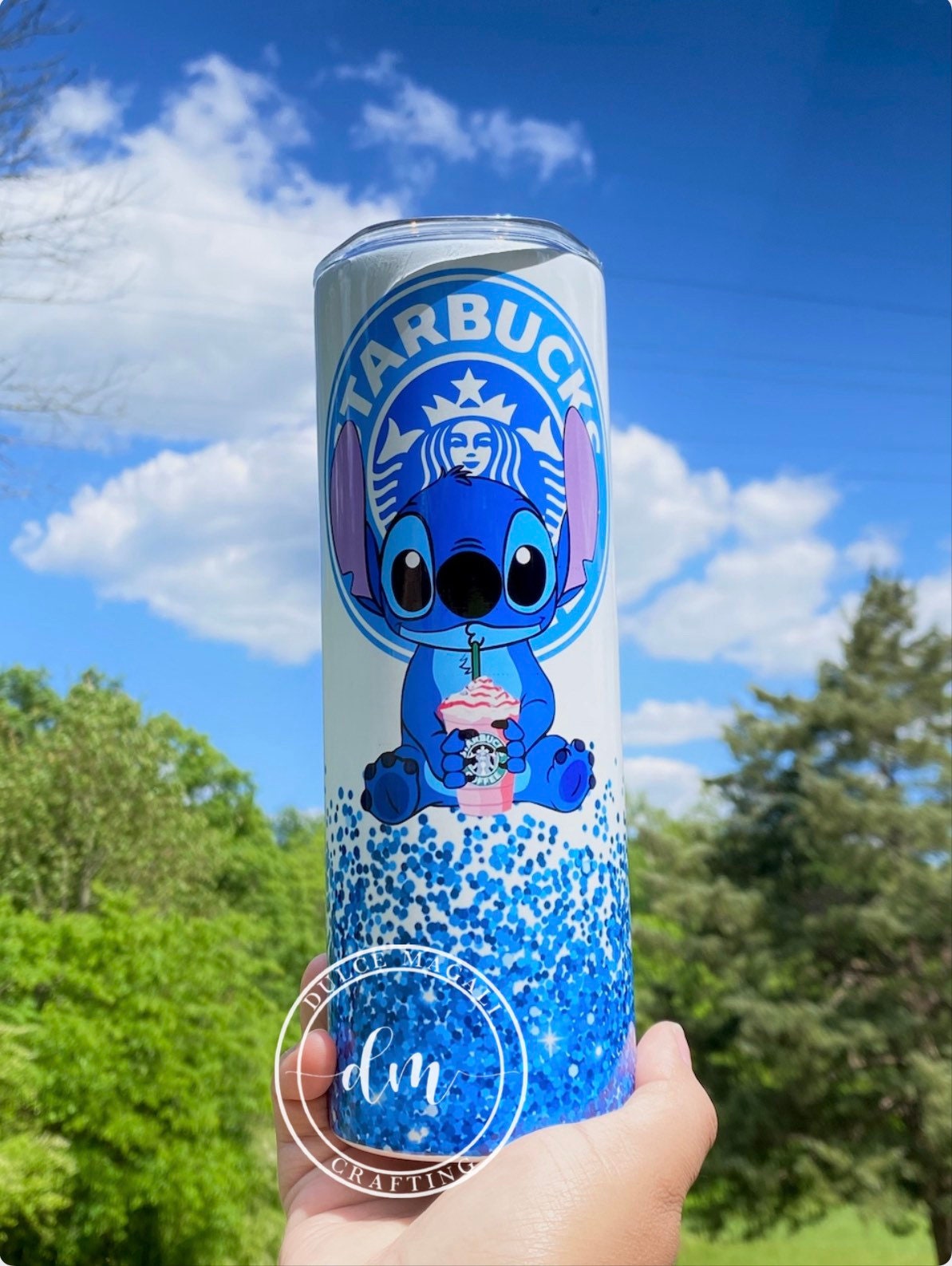 Stitch Tumbler Blue Skinny Tumbler Glitter 20oz Tumbler Etsy