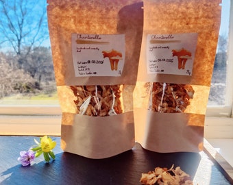 Girolles sauvages séchées, séchées délicatement, cueillies à la main, 1 sachet de 20 g ou 1 lot de 2 sachets de 20 g de girolles/cèpes