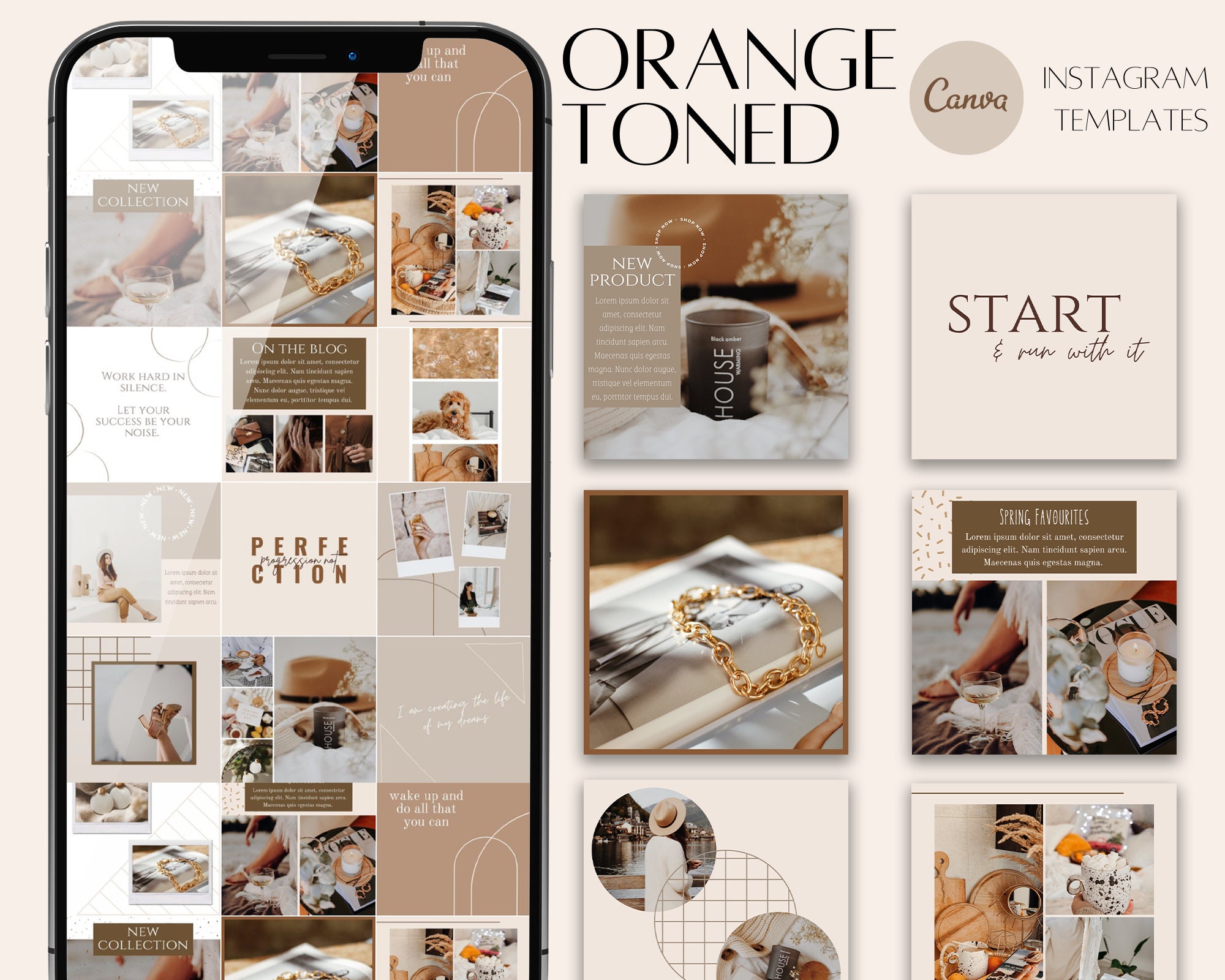 20 Orange Toned Instagram Templates Canva Social Media Etsy
