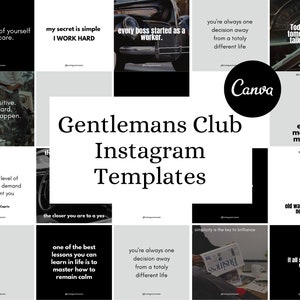 20 Gentlemans Club Instagram Templates for Canva | Canva Template | Social Media Templates | Instagram Marketing Templates | Mens Templates