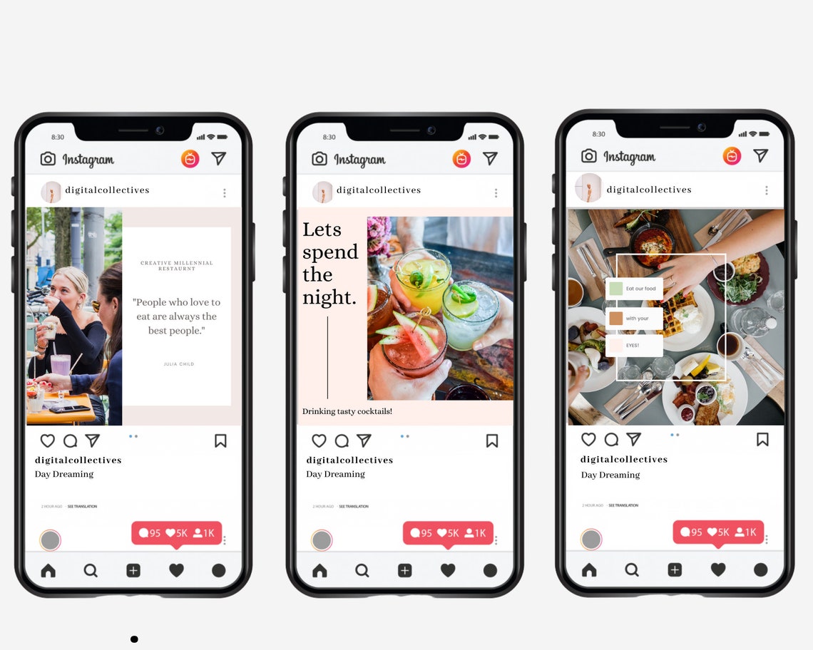 16 Restaurant / Cafe Instagram Templates for Canva Instagram - Etsy