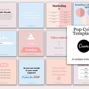 23 Pop Color Instagram Templates | Social Media Templates | Canva Templates | Instagram Posts | Social Media Bundle | Digital Download