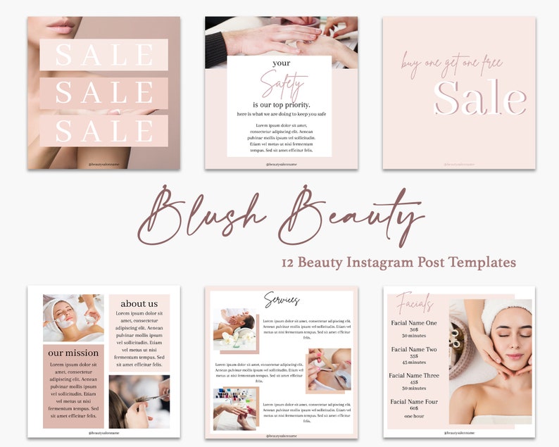 Blush Beauty Social Media Templates Price Instagram Template Etsy