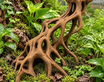 Root Hide & Climbing Platform | Reptile Cave Decor | Gecko and Frog Vivarium Decor 8"x8"x7" - Safe PETG