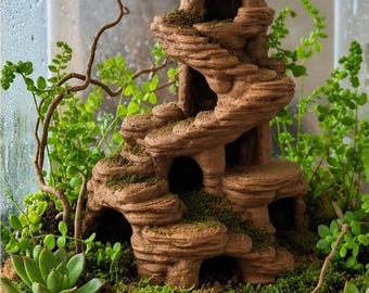 Rock Cave Tower | Reptile Climbing Hide & Basking Ledges | Gecko Frog Vivarium Decor | Safe PETG
