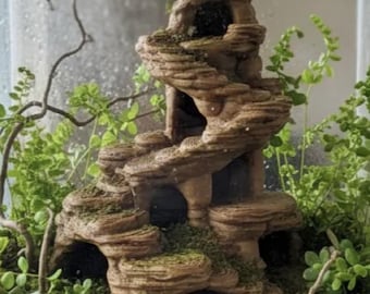 Reptile Rock Tower Hide – Multi-Level Terrarium Cave & Climbing Ledges | Gecko Vivarium Decor | 8"x8"x5" - Safe PETG