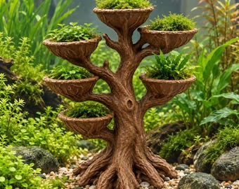 Aquarium Moss Tree | Aquatic Moss Holder & Aquascape Decor | Planted Tank Tree Ornament | 3"x3"x7" - Safe PETG