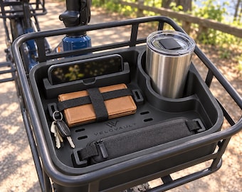 VELOVAULT E-Bike Basket Organizer Insert – Cup Holder, Phone Holder & Secure Storage Tray