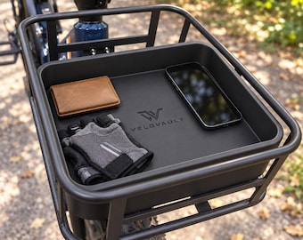 VELOVAULT E-Bike Basket Organizer Tray – Flat 3D Printed Front Basket Insert with Raised Sides