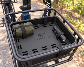 VELOVAULT Bike Basket Insert Tray with 10 Tie-Down Straps | E-Bike Cargo Organizer