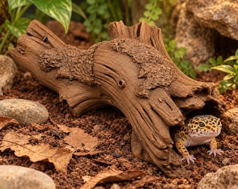 Driftwood Hide | Hollow Log Cave | Brown Woodgrain Terrarium Decor | Safe PETG 4" × 3" × 2.5"