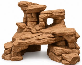 Desert Rock Terrarium Hide Multi-Level Reptile Rock Hide & Basking Platform – Brown Terrarium Cave | 8"x8"x5" - Safe PETG