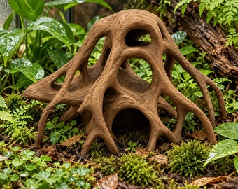 Root Cave Hide | Reptile Climbing Hideout | Gecko Frog Vivarium Decor | Bioactive Terrarium 8"x8"x7" - Safe PETG