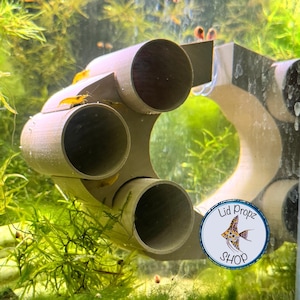Shrimp Cave: 3-Tube Aquarium Hide - Enrichment Holder (6x3x3&quot;)