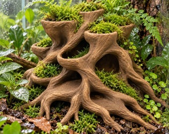 Root Planter Hide | Moss & Plant Holder with Cave Openings | Reptile Vivarium Decor 8"x8"x7" - Safe PETG