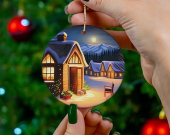 Cottage Christmas Ceramic Ornament