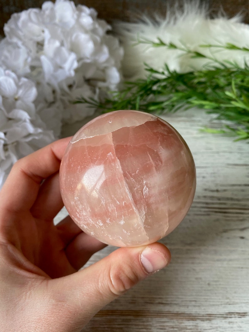 Crystal Rose Calcite - Healing Pink Calcite Sphere Stand \u2013 Pink Calcite Crystal Ball